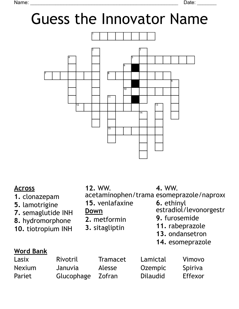 Guess the Innovator Name Crossword