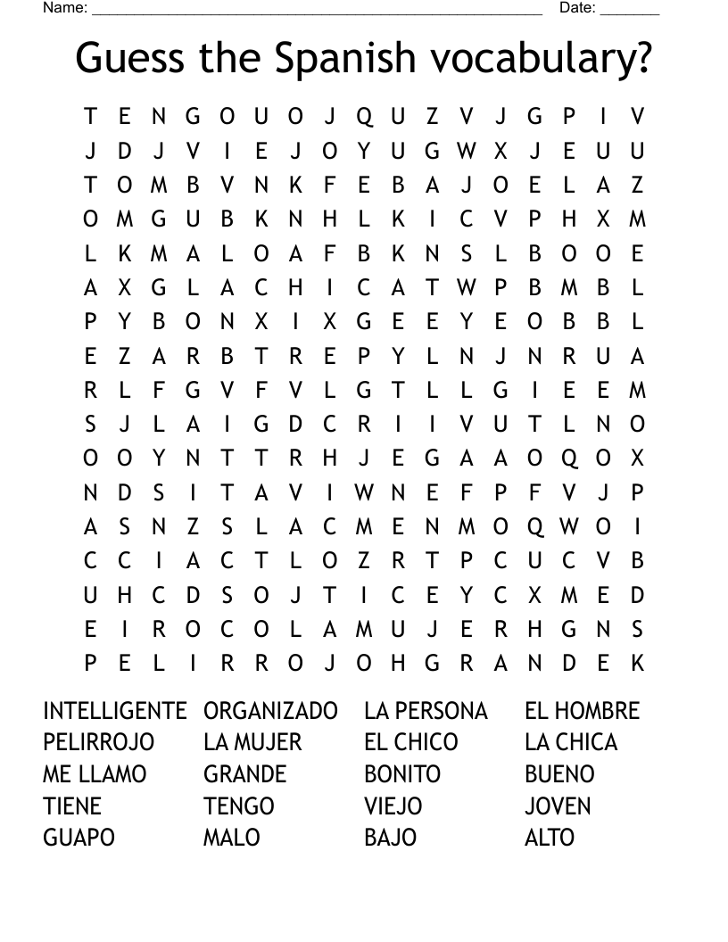 Guess the Spanish vocabulary? Word Search