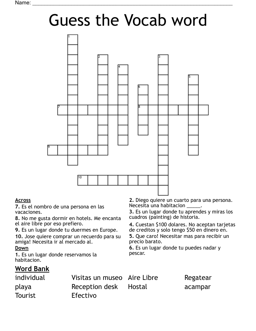Guess the Vocab word Crossword