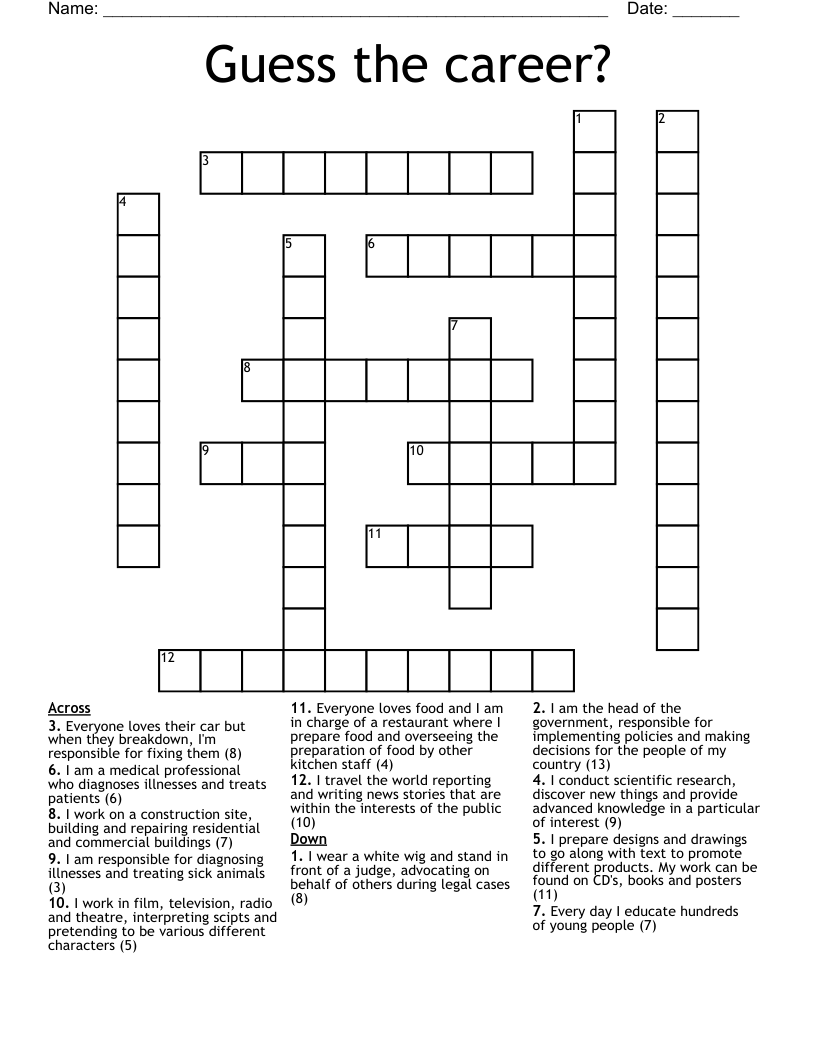 Guess the career? Crossword
