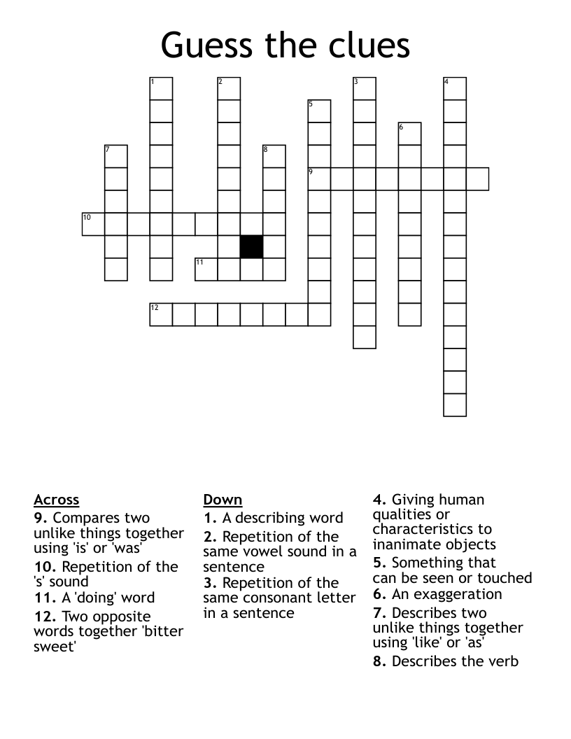 Guess the clues Crossword