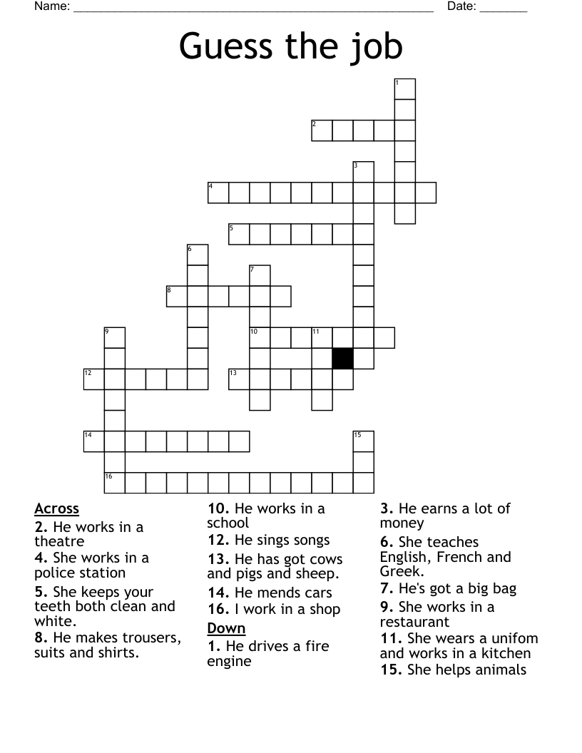 Guess the job Crossword