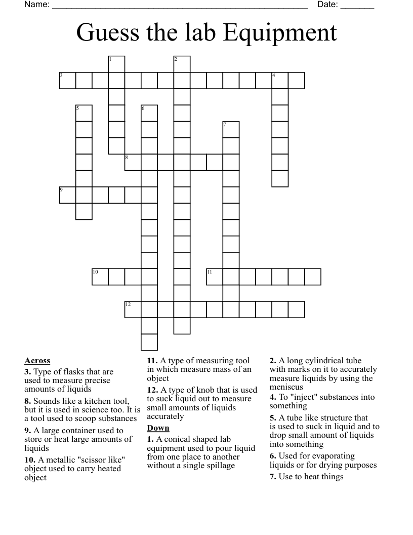 Guess the lab Equipment  Crossword