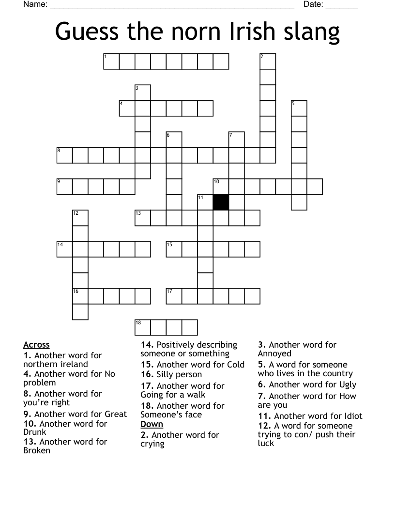 Guess the norn Irish slang Crossword