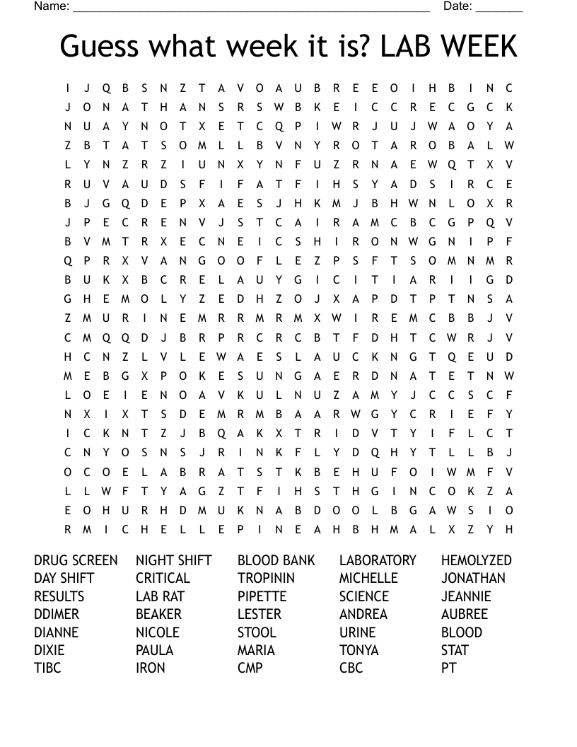 Guess what week it is? LAB WEEK Word Search