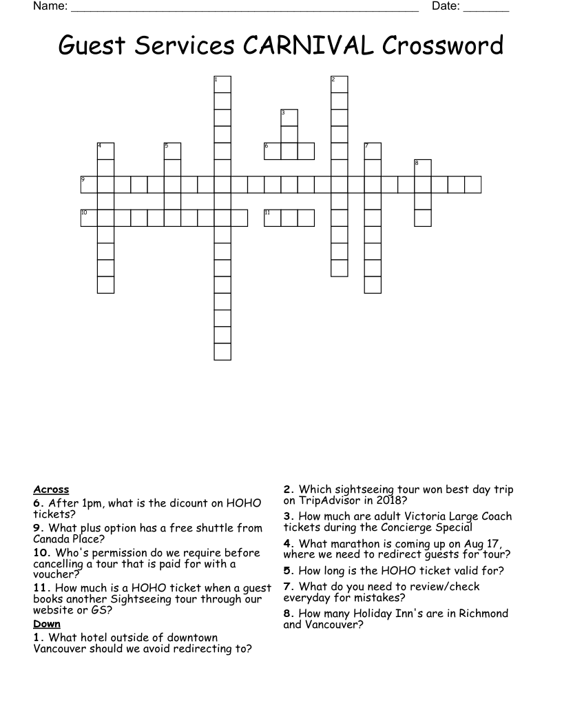 Guest Services CARNIVAL Crossword
