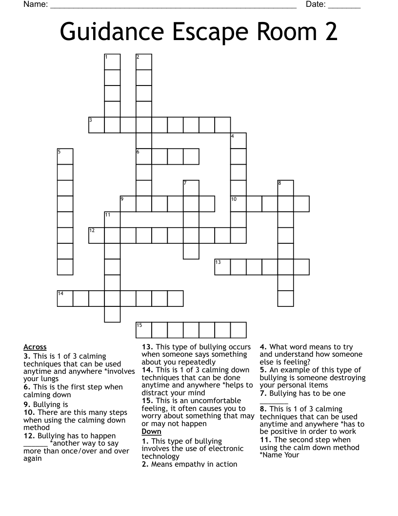 Guidance Escape Room 2 Crossword