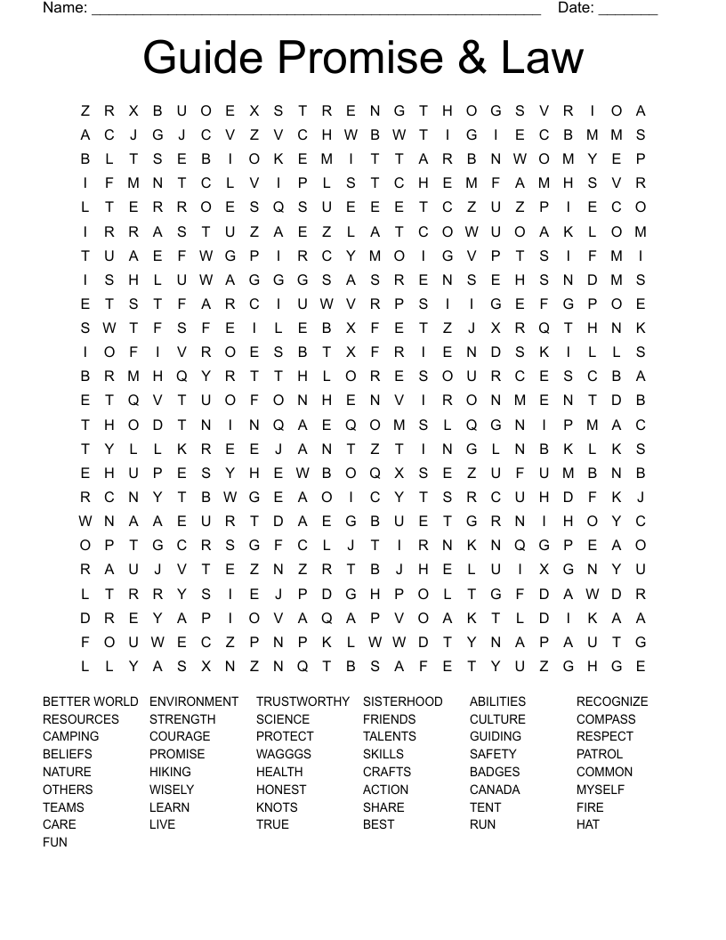 Guide Promise & Law Word Search