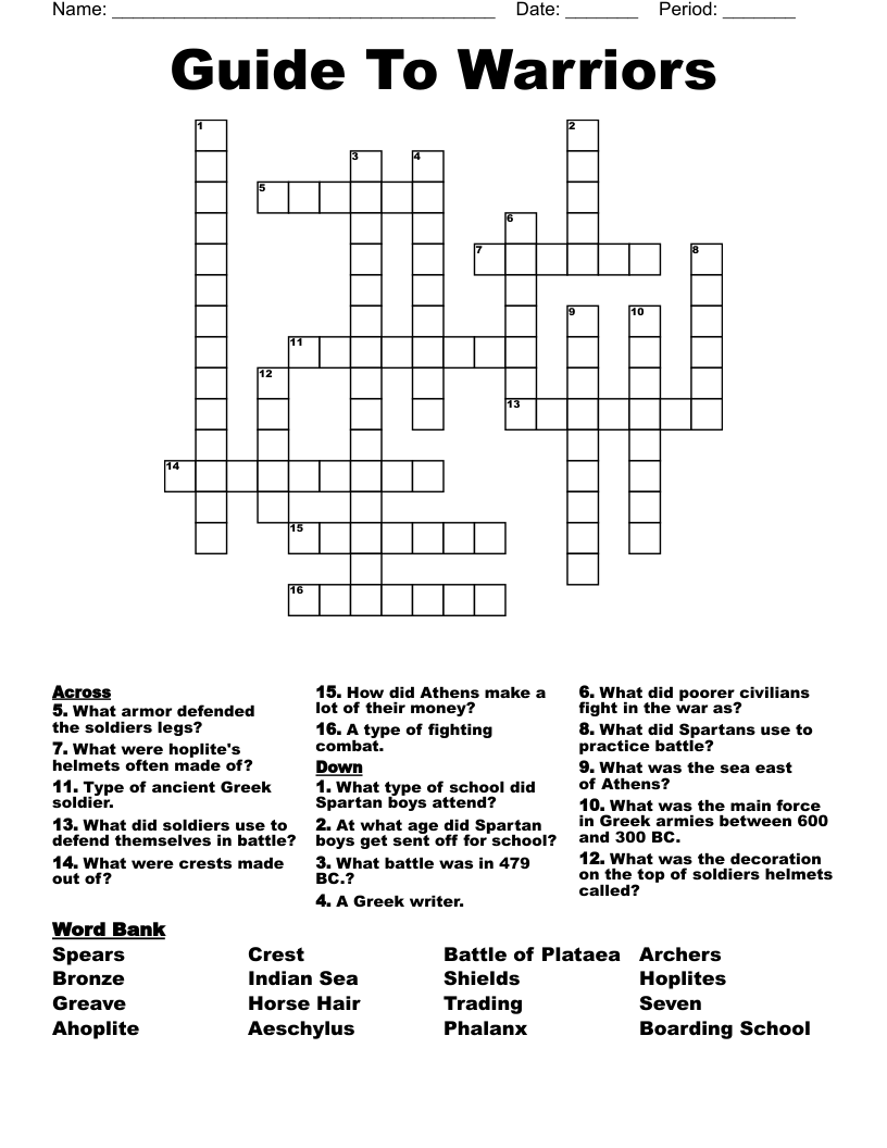 Guide To Warriors  Crossword