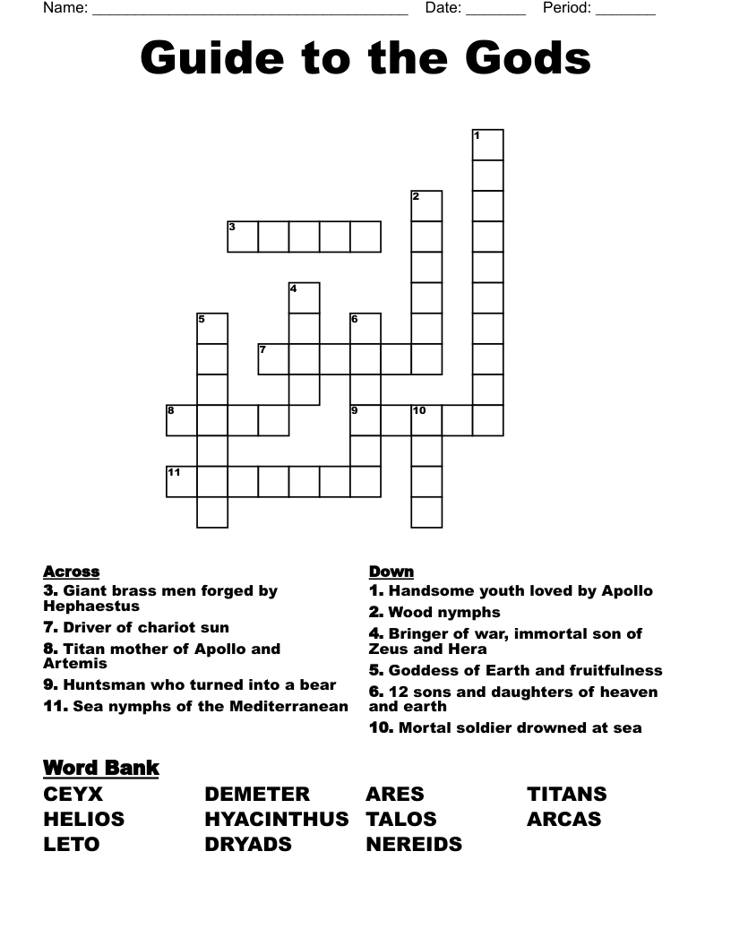Guide to the Gods Crossword
