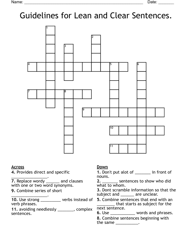 Guidelines for Lean and Clear Sentences. Crossword
