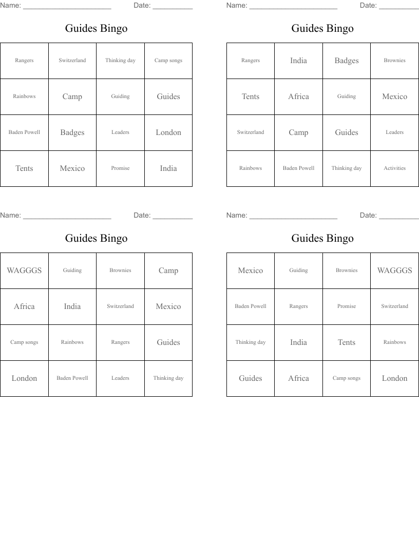 Guides Bingo