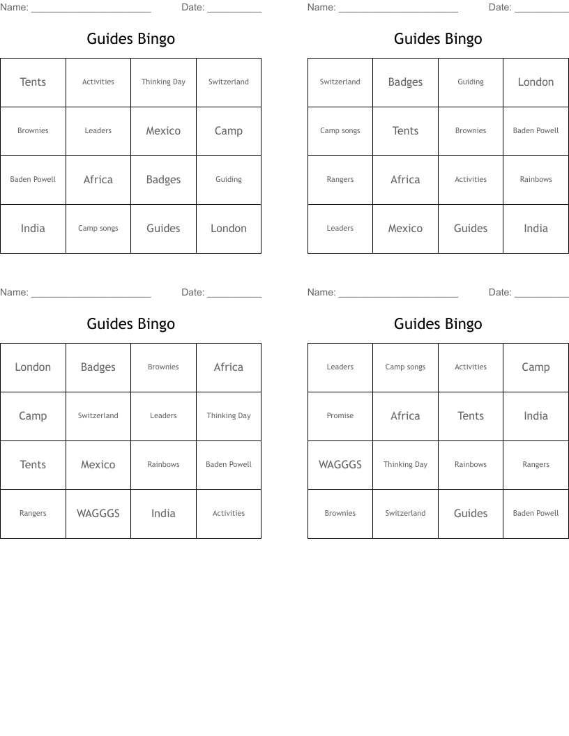 Guides Bingo