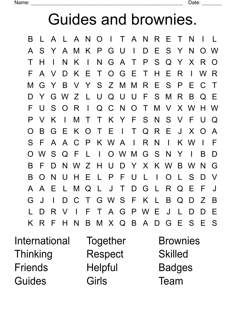 Guides and brownies. Word Search