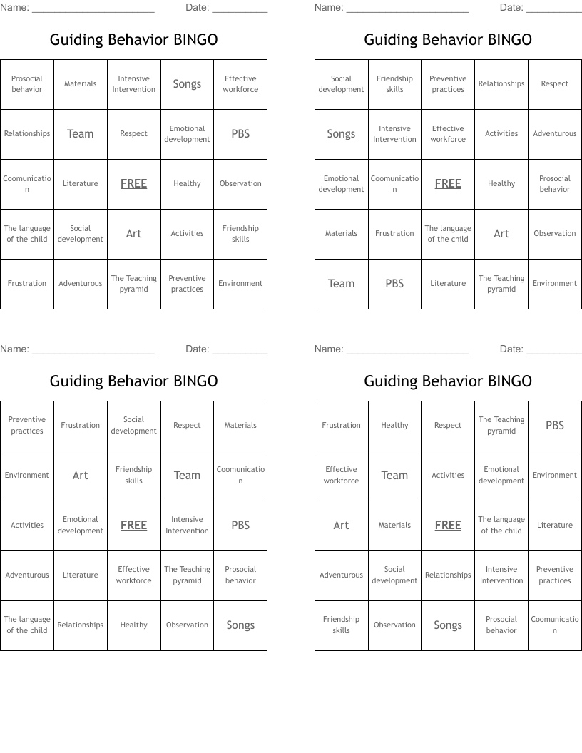 Guiding Behavior BINGO