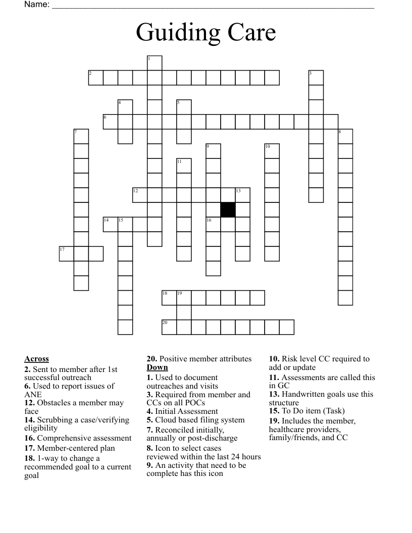 Guiding Care Crossword