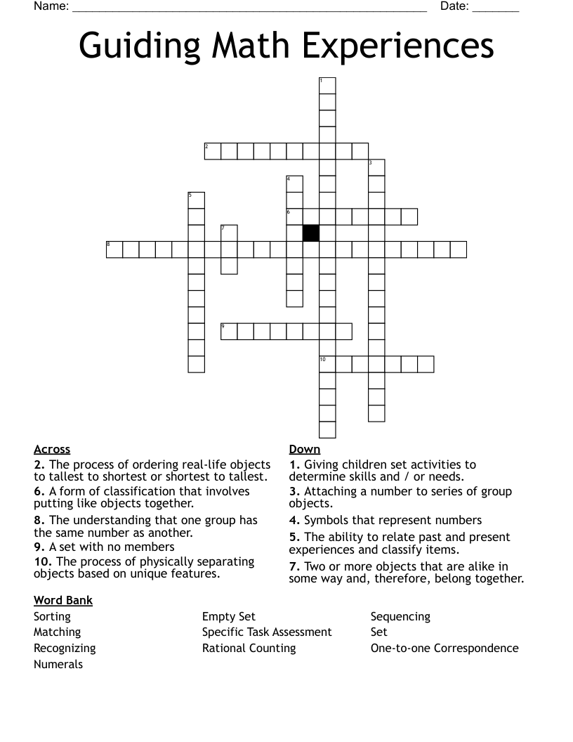 Guiding Math Experiences  Crossword