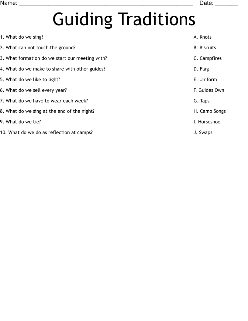 Guiding Traditions Worksheet