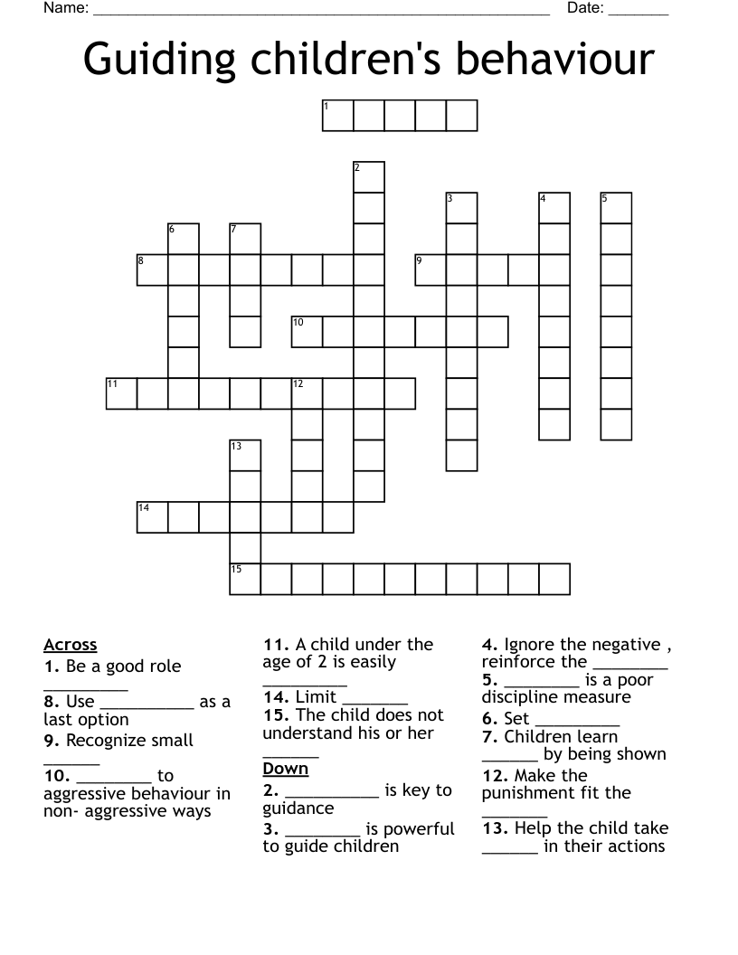 Guiding children's behaviour  Crossword