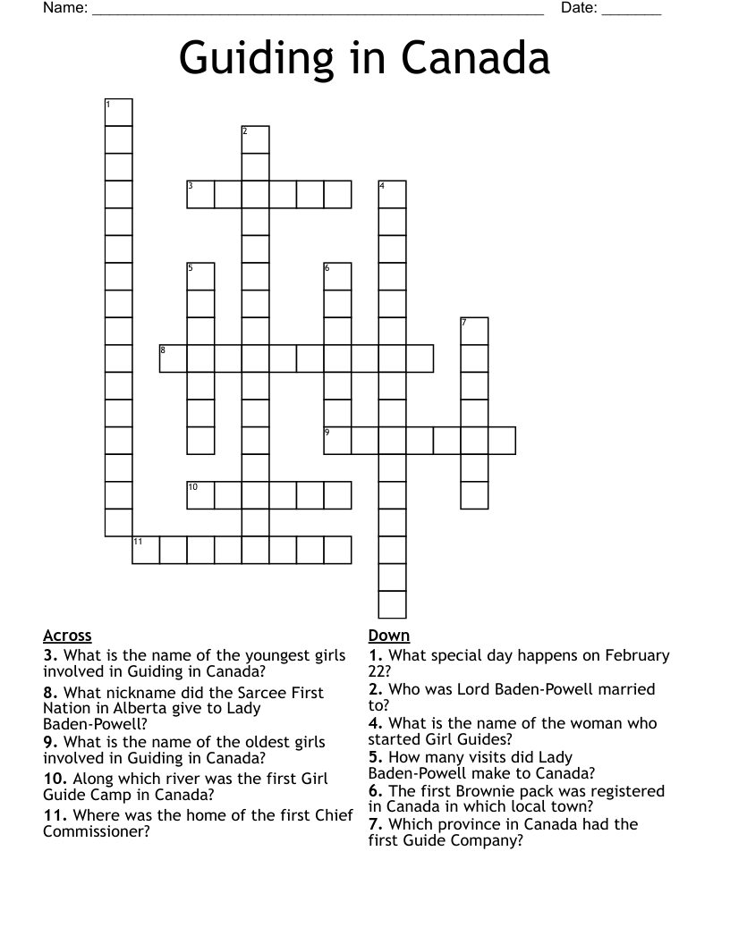 Guiding in Canada Crossword