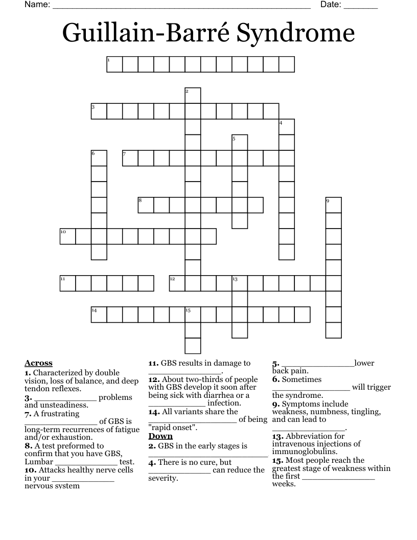 Guillain-Barré Syndrome Crossword