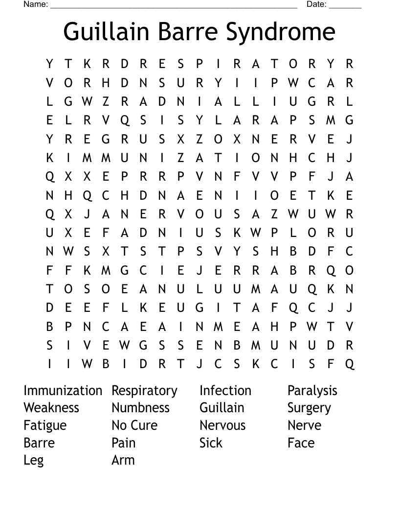 Guillain Barre Syndrome Word Search