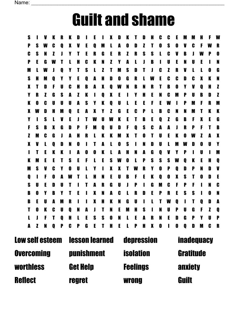 Guilt and shame Word Search
