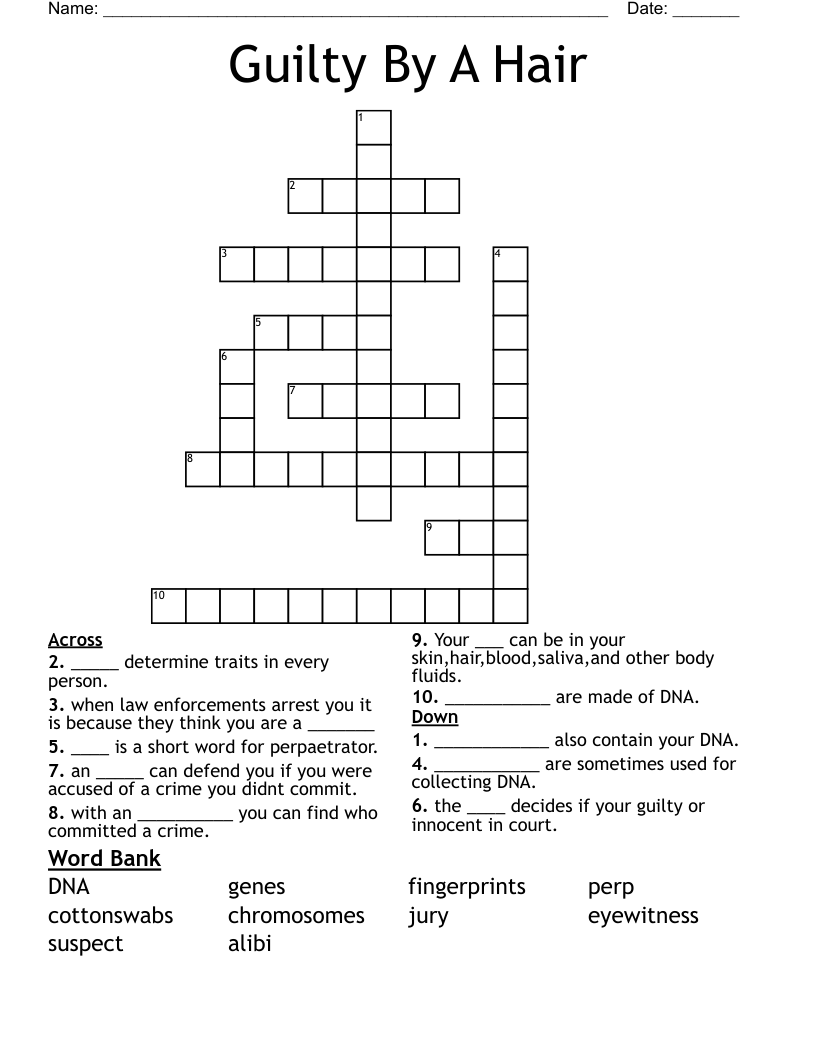 Guilty By A Hair Crossword