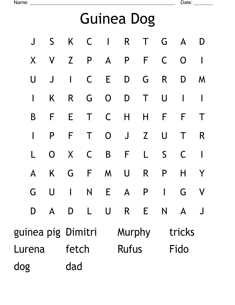 Guinea Dog Word Search
