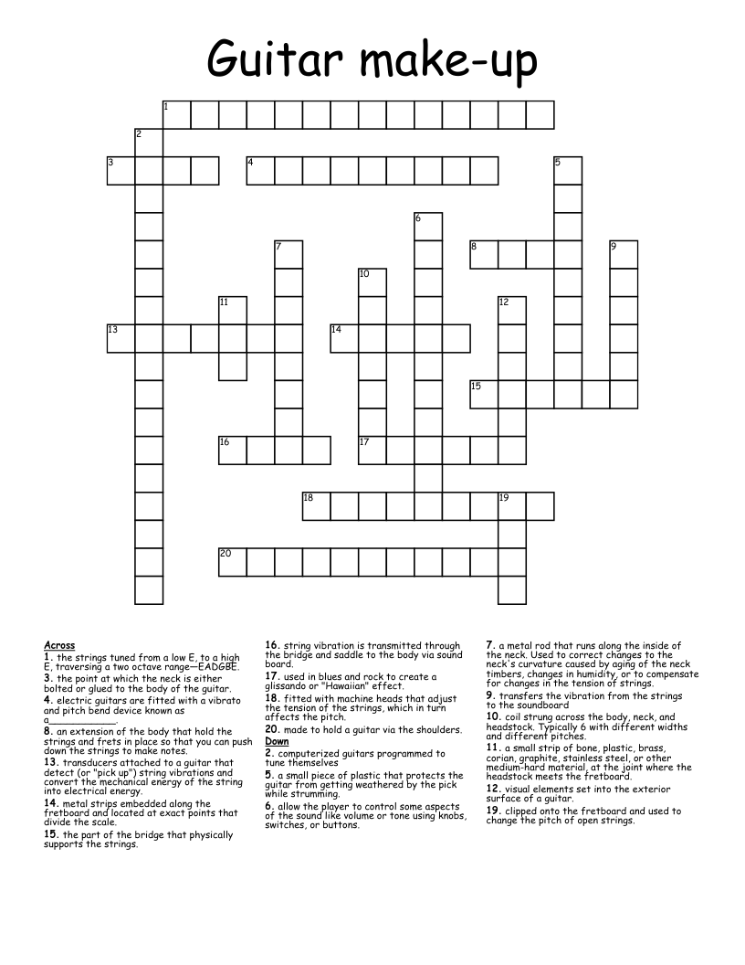 Guitar make-up Crossword