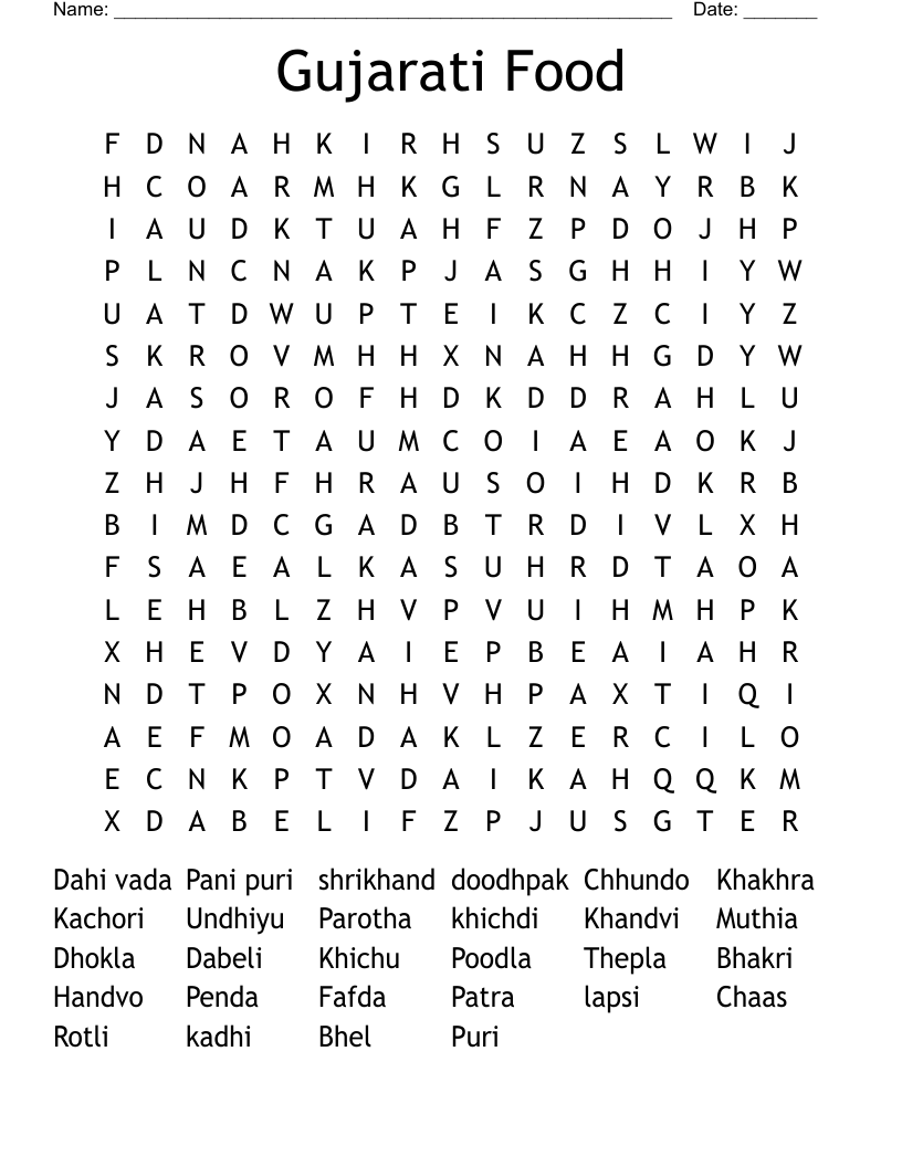 Gujarati Food Word Search