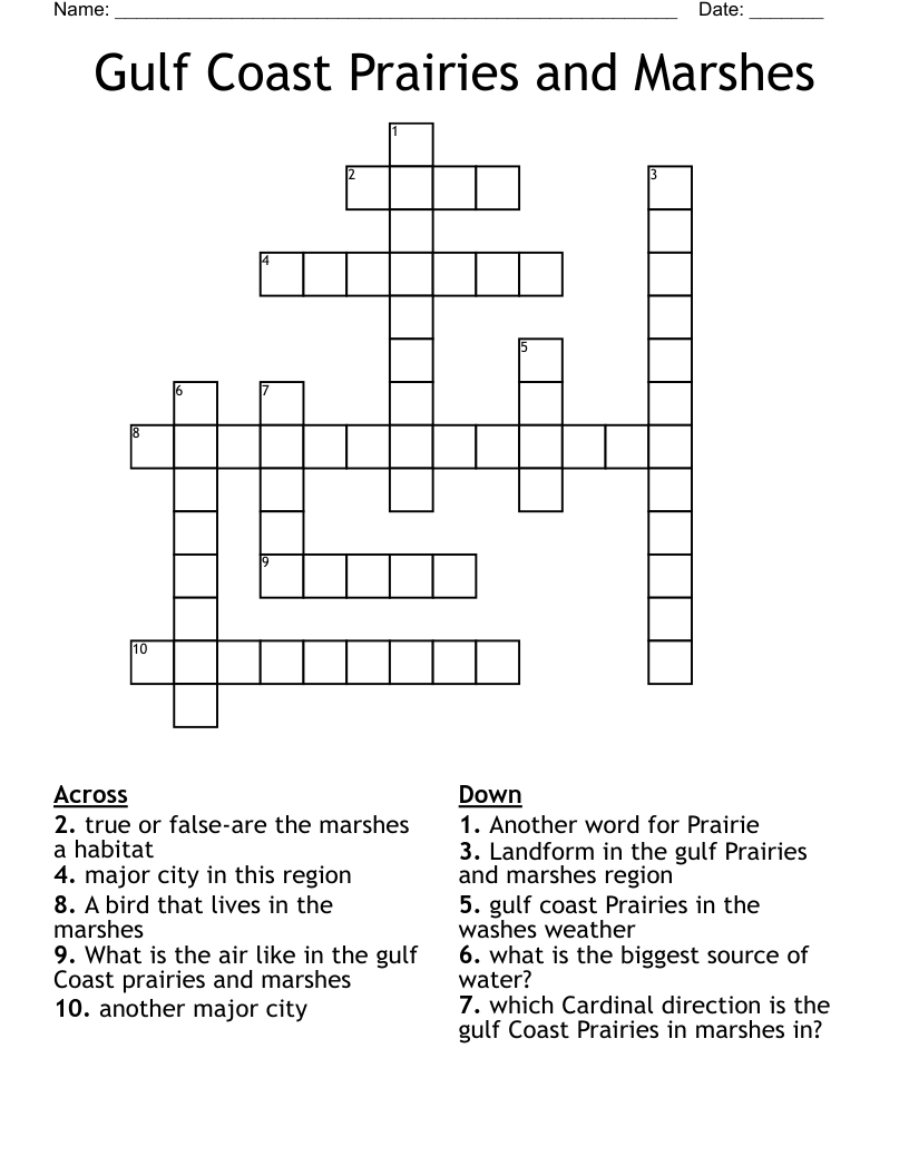 Gulf Coast Prairies and Marshes Crossword