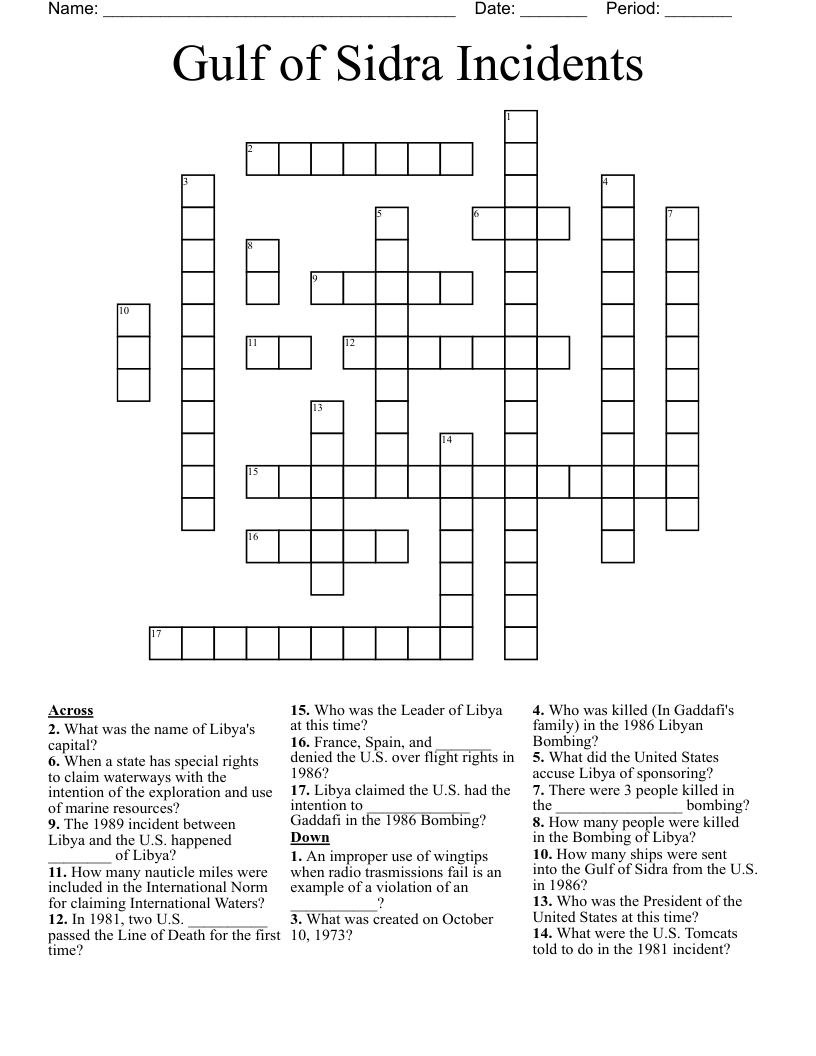 Gulf of Sidra Incidents Crossword