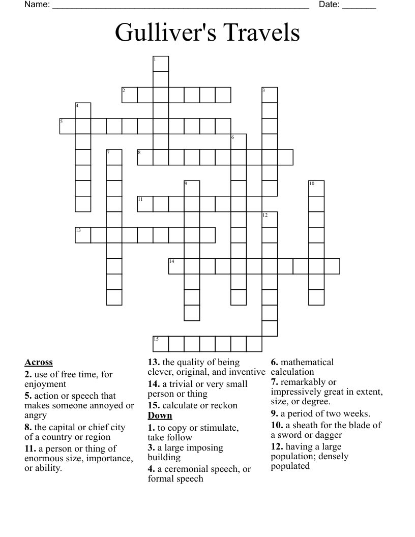 Gulliver's Travels  Crossword