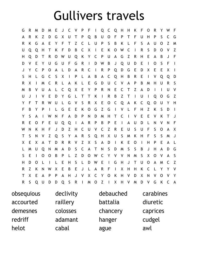 Gullivers travels Word Search