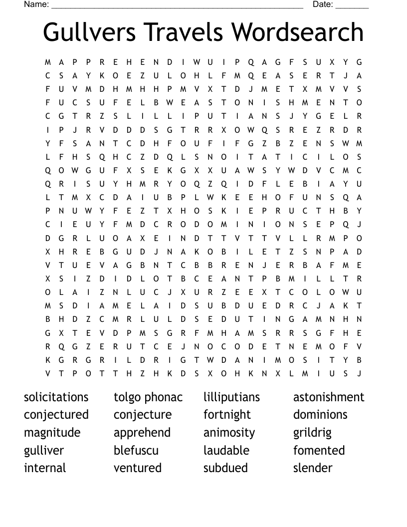 Gullvers Travels Wordsearch