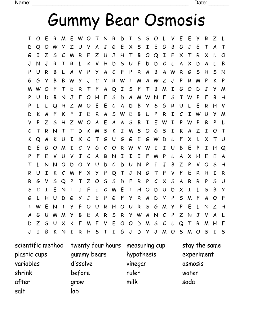 Gummy Bear Osmosis Word Search