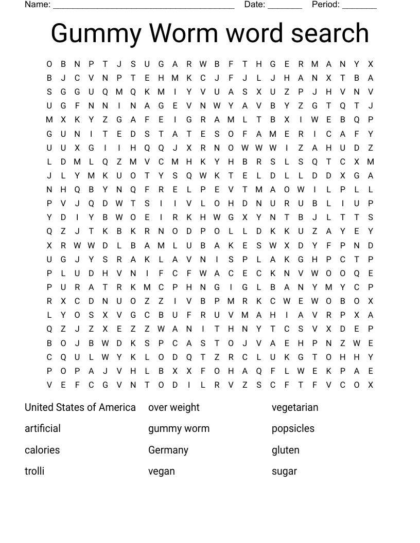 Gummy Worm word search