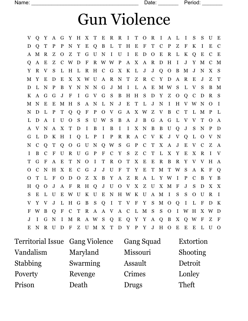 Gun Violence Word Search