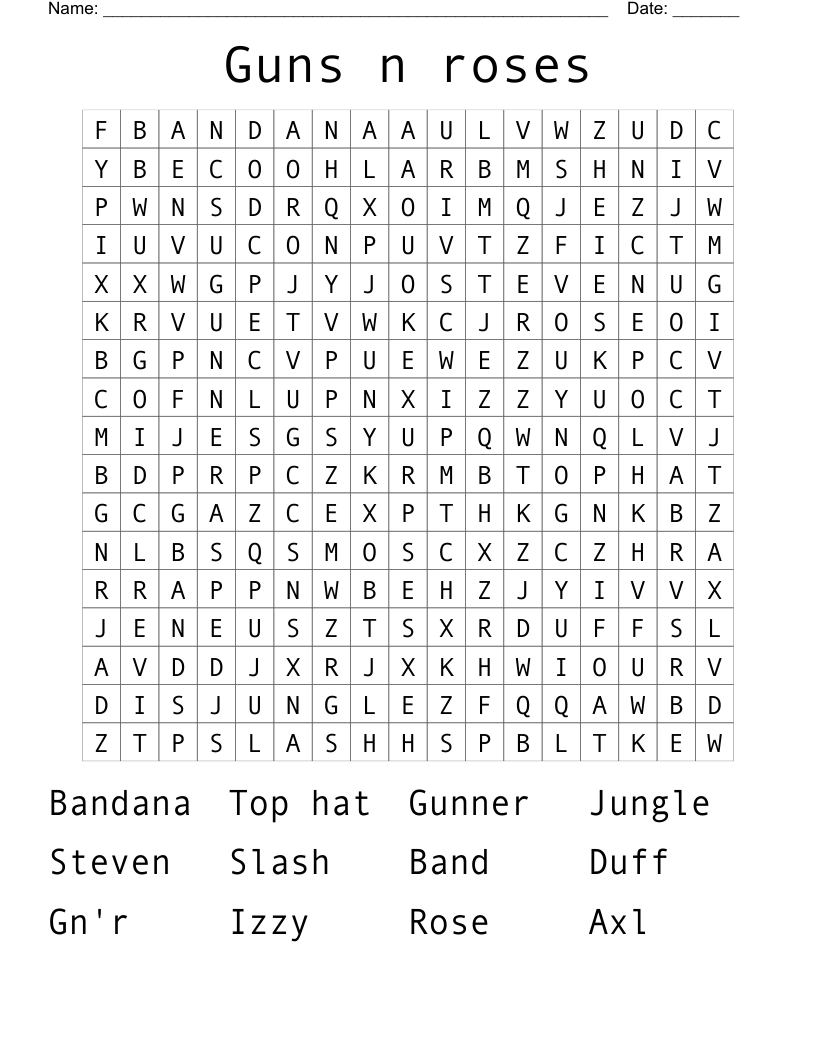 Guns n roses  Word Search