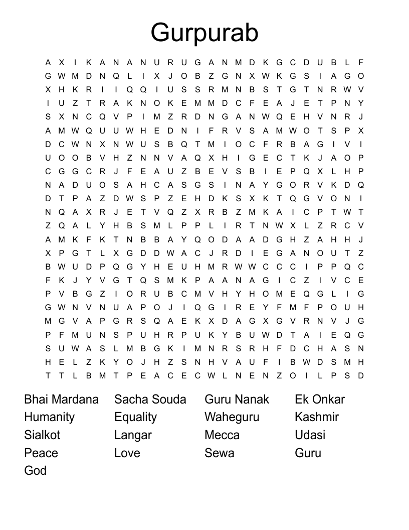Gurpurab Word Search