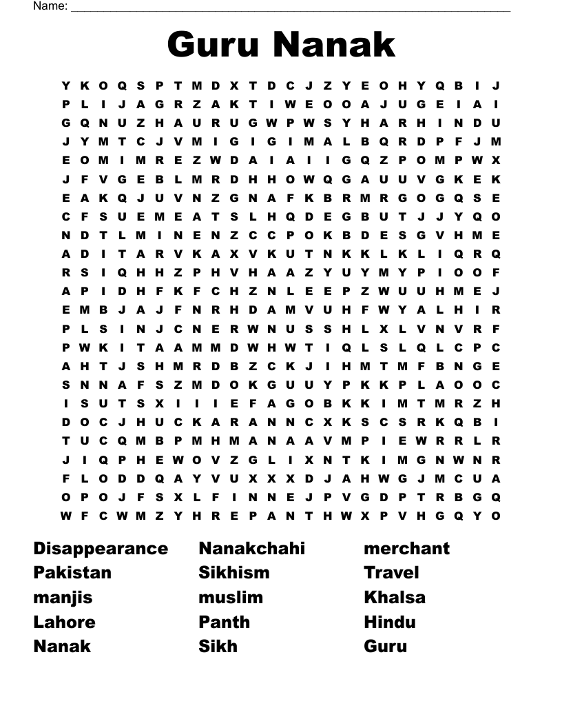 Guru Nanak Word Search