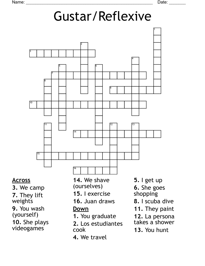 Gustar/Reflexive  Crossword