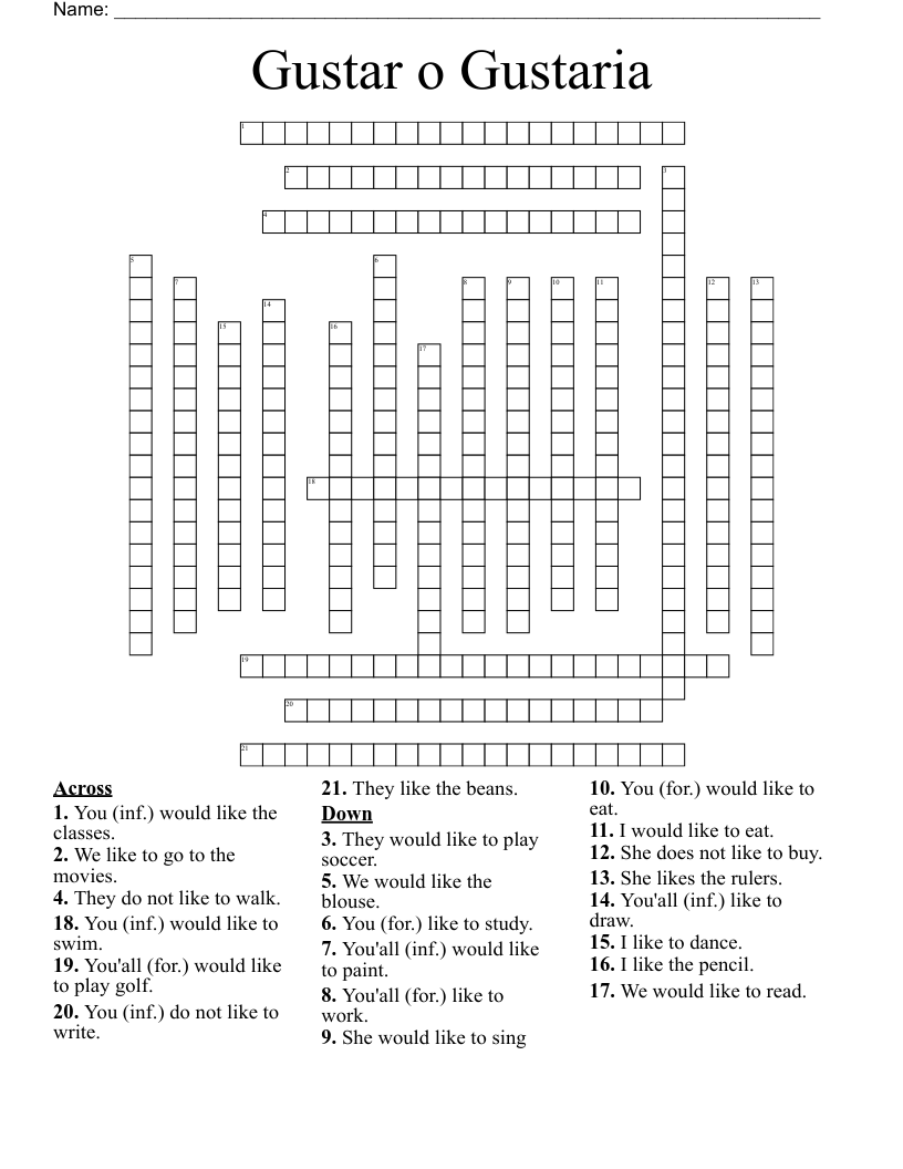 Gustar o Gustaria Crossword