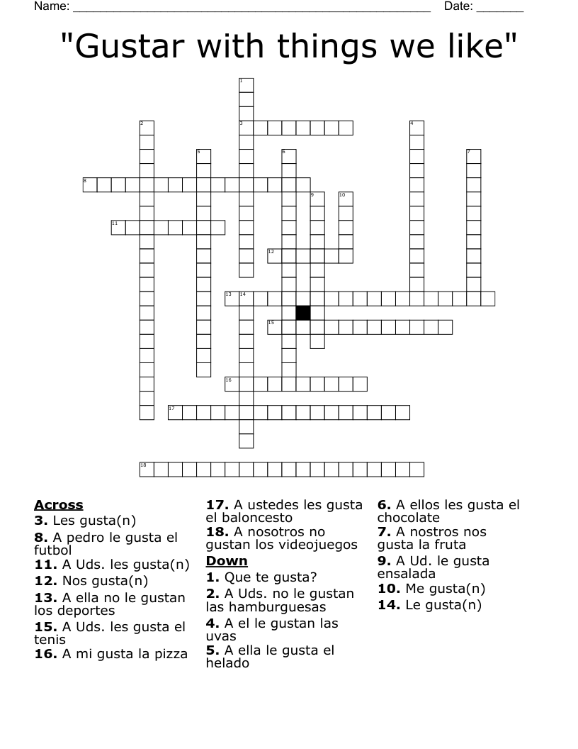"Gustar with things we like" Crossword