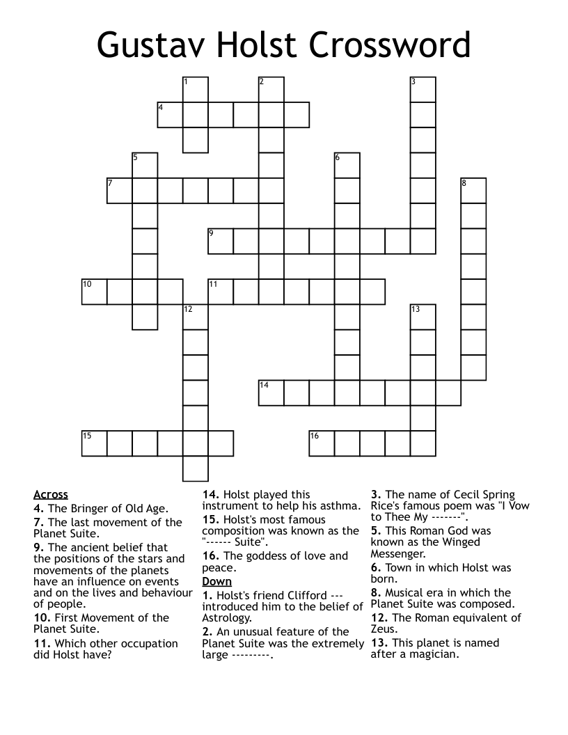 Gustav Holst Crossword
