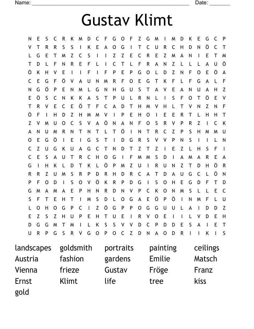 Gustav Klimt Word Search