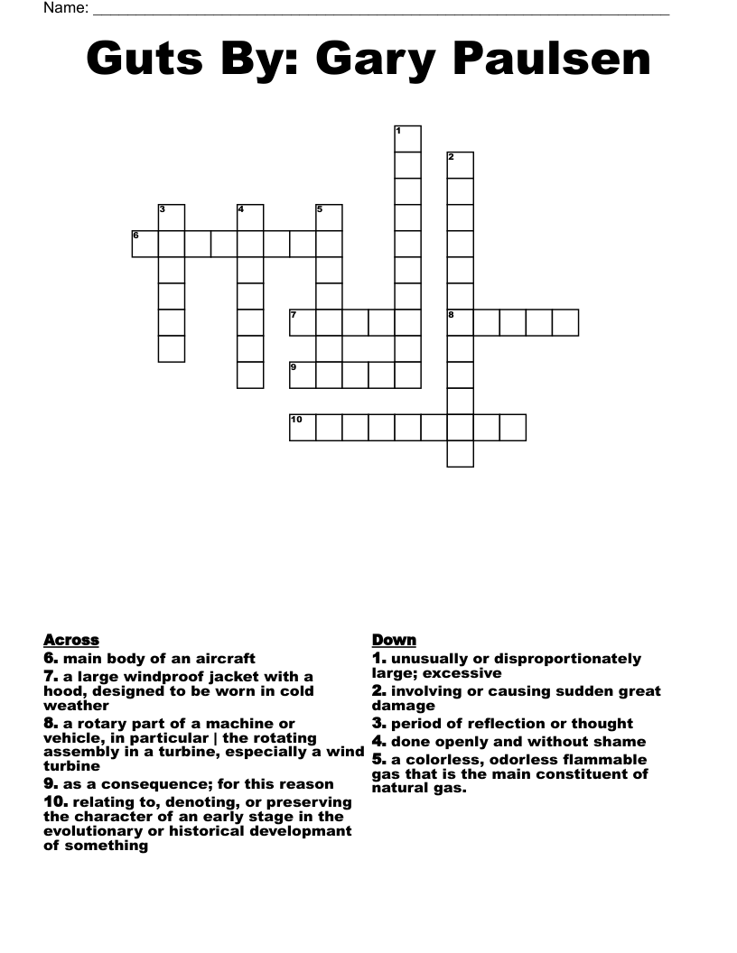 Guts By: Gary Paulsen Crossword