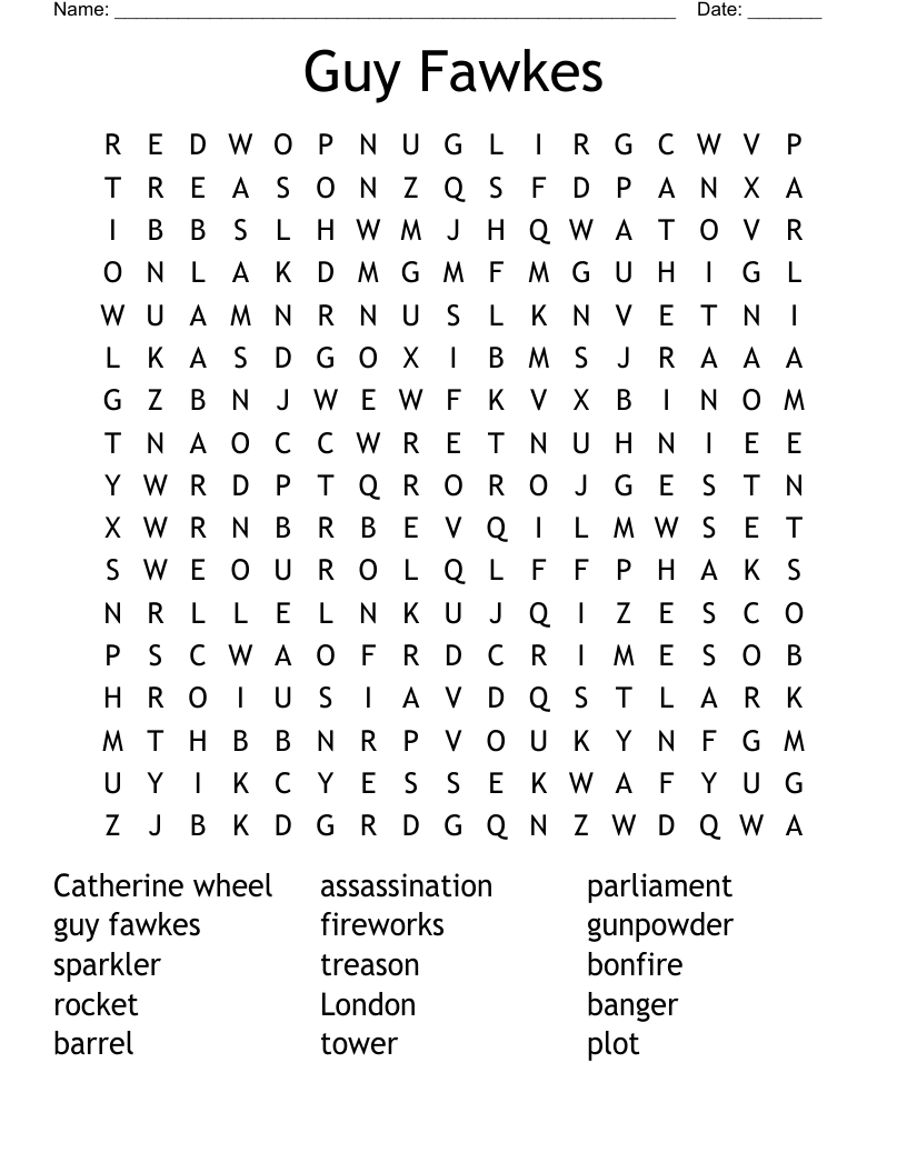 Guy Fawkes Word Search
