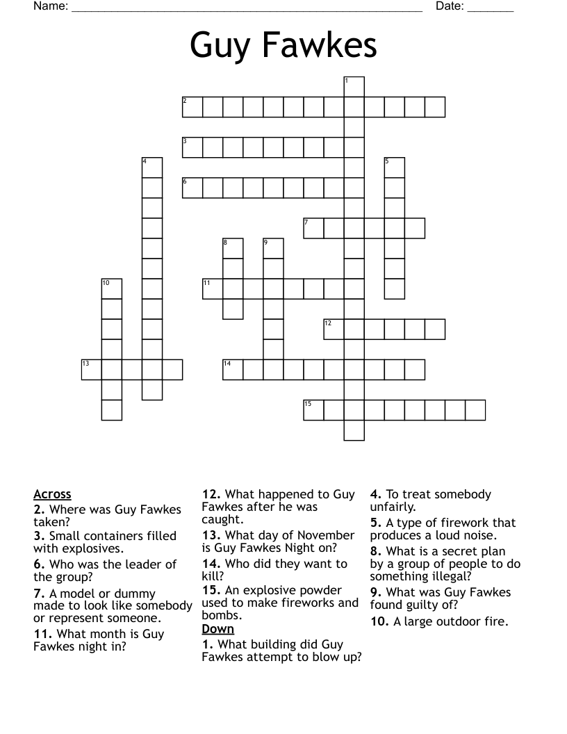 Guy Fawkes Crossword